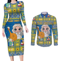 Personalized Ukraine Christmas Couples Matching Long Sleeve Bodycon Dress and Long Sleeve Button Shirt Star of Bethlehem With Angle Funny - Wonder Print Shop