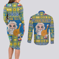 Personalized Ukraine Christmas Couples Matching Long Sleeve Bodycon Dress and Long Sleeve Button Shirt Star of Bethlehem With Angle Funny - Wonder Print Shop