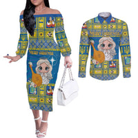Personalized Ukraine Christmas Couples Matching Off The Shoulder Long Sleeve Dress and Long Sleeve Button Shirt Star of Bethlehem With Angle Funny