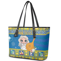 Personalized Ukraine Christmas Leather Tote Bag Star of Bethlehem With Angle Funny - Wonder Print Shop