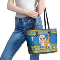 Personalized Ukraine Christmas Leather Tote Bag Star of Bethlehem With Angle Funny - Wonder Print Shop