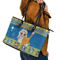Personalized Ukraine Christmas Leather Tote Bag Star of Bethlehem With Angle Funny - Wonder Print Shop
