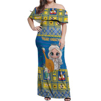 Personalized Ukraine Christmas Off Shoulder Maxi Dress Star of Bethlehem With Angle Funny - Wonder Print Shop