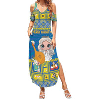 Personalized Ukraine Christmas Summer Maxi Dress Star of Bethlehem With Angle Funny - Wonder Print Shop