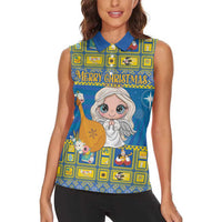 Personalized Ukraine Christmas Women Sleeveless Polo Shirt Star of Bethlehem With Angle Funny - Wonder Print Shop