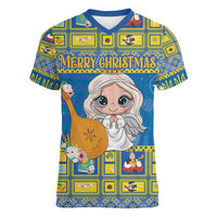 Personalized Ukraine Christmas Women V-Neck T-Shirt Star of Bethlehem With Angle Funny - Wonder Print Shop