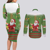 Christmas Costume Elf Couples Matching Long Sleeve Bodycon Dress and Long Sleeve Button Shirt Santa Little Helper Green - Wonder Print Shop