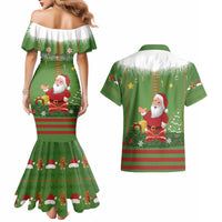 Christmas Costume Elf Couples Matching Mermaid Dress and Hawaiian Shirt Santa Little Helper Green - Wonder Print Shop