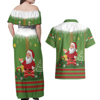 Christmas Costume Elf Couples Matching Off Shoulder Maxi Dress and Hawaiian Shirt Santa Little Helper Green - Wonder Print Shop