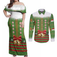 Christmas Costume Elf Couples Matching Off Shoulder Maxi Dress and Long Sleeve Button Shirt Santa Little Helper Green - Wonder Print Shop