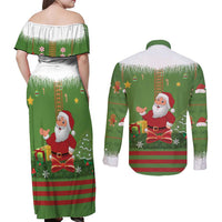 Christmas Costume Elf Couples Matching Off Shoulder Maxi Dress and Long Sleeve Button Shirt Santa Little Helper Green - Wonder Print Shop