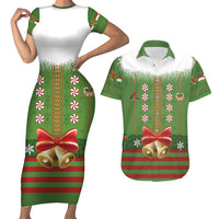 Christmas Costume Elf Couples Matching Short Sleeve Bodycon Dress and Hawaiian Shirt Santa Little Helper Green - Wonder Print Shop
