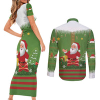 Christmas Costume Elf Couples Matching Short Sleeve Bodycon Dress and Long Sleeve Button Shirt Santa Little Helper Green - Wonder Print Shop