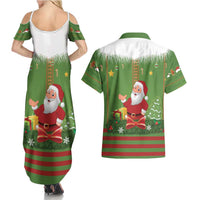 Christmas Costume Elf Couples Matching Summer Maxi Dress and Hawaiian Shirt Santa Little Helper Green - Wonder Print Shop