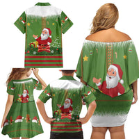 Christmas Costume Elf Family Matching Off Shoulder Short Dress and Hawaiian Shirt Santa Little Helper Green - Wonder Print Shop