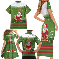 Christmas Costume Elf Family Matching Short Sleeve Bodycon Dress and Hawaiian Shirt Santa Little Helper Green - Wonder Print Shop