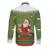 Christmas Costume Elf Long Sleeve Button Shirt Santa Little Helper Green - Wonder Print Shop
