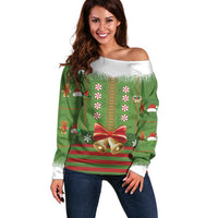 Christmas Costume Elf Off Shoulder Sweater Santa Little Helper Green - Wonder Print Shop
