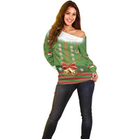 Christmas Costume Elf Off Shoulder Sweater Santa Little Helper Green - Wonder Print Shop