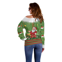 Christmas Costume Elf Off Shoulder Sweater Santa Little Helper Green - Wonder Print Shop