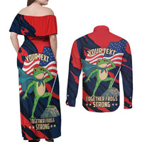 Portland Frog Protest Personalized Couples Matching Off Shoulder Maxi Dress and Long Sleeve Button Shirt Frogs Together Strong - Wonder Print Shop