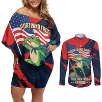 Portland Frog Protest Personalized Couples Matching Off Shoulder Short Dress and Long Sleeve Button Shirt Frogs Together Strong - Wonder Print Shop