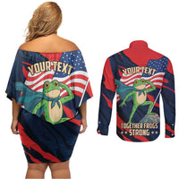 Portland Frog Protest Personalized Couples Matching Off Shoulder Short Dress and Long Sleeve Button Shirt Frogs Together Strong - Wonder Print Shop