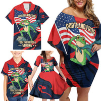 Portland Frog Protest Personalized Family Matching Off Shoulder Short Dress and Hawaiian Shirt Frogs Together Strong - Wonder Print Shop