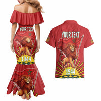 Personalized Morocco Proclamation Day 1944 Couples Matching Mermaid Dress and Hawaiian Shirt Barbary Lion With Flag - Wonder Print Shop