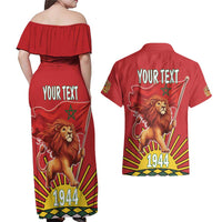 Personalized Morocco Proclamation Day 1944 Couples Matching Off Shoulder Maxi Dress and Hawaiian Shirt Barbary Lion With Flag - Wonder Print Shop