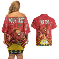 Personalized Morocco Proclamation Day 1944 Couples Matching Off Shoulder Short Dress and Hawaiian Shirt Barbary Lion With Flag - Wonder Print Shop