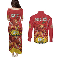 Personalized Morocco Proclamation Day 1944 Couples Matching Puletasi and Long Sleeve Button Shirt Barbary Lion With Flag - Wonder Print Shop