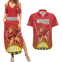 Personalized Morocco Proclamation Day 1944 Couples Matching Summer Maxi Dress and Hawaiian Shirt Barbary Lion With Flag - Wonder Print Shop