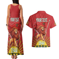 Personalized Morocco Proclamation Day 1944 Couples Matching Tank Maxi Dress and Hawaiian Shirt Barbary Lion With Flag - Wonder Print Shop