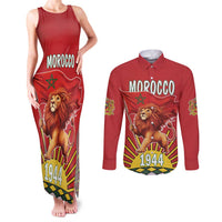 Personalized Morocco Proclamation Day 1944 Couples Matching Tank Maxi Dress and Long Sleeve Button Shirt Barbary Lion With Flag - Wonder Print Shop