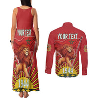 Personalized Morocco Proclamation Day 1944 Couples Matching Tank Maxi Dress and Long Sleeve Button Shirt Barbary Lion With Flag - Wonder Print Shop