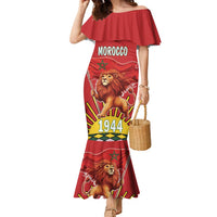 Personalized Morocco Proclamation Day 1944 Family Matching Mermaid Dress and Hawaiian Shirt Barbary Lion With Flag - Wonder Print Shop