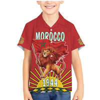 Personalized Morocco Proclamation Day 1944 Family Matching Mermaid Dress and Hawaiian Shirt Barbary Lion With Flag - Wonder Print Shop