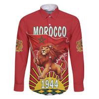 Personalized Morocco Proclamation Day 1944 Family Matching Off The Shoulder Long Sleeve Dress and Hawaiian Shirt Barbary Lion With Flag - Wonder Print Shop