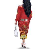 Personalized Morocco Proclamation Day 1944 Family Matching Off The Shoulder Long Sleeve Dress and Hawaiian Shirt Barbary Lion With Flag - Wonder Print Shop