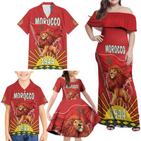 Personalized Morocco Proclamation Day 1944 Family Matching Off Shoulder Maxi Dress and Hawaiian Shirt Barbary Lion With Flag - Wonder Print Shop