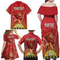 Personalized Morocco Proclamation Day 1944 Family Matching Off Shoulder Maxi Dress and Hawaiian Shirt Barbary Lion With Flag - Wonder Print Shop