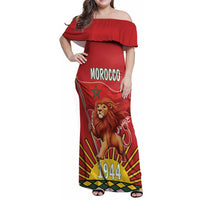 Personalized Morocco Proclamation Day 1944 Family Matching Off Shoulder Maxi Dress and Hawaiian Shirt Barbary Lion With Flag - Wonder Print Shop
