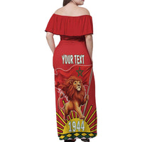 Personalized Morocco Proclamation Day 1944 Family Matching Off Shoulder Maxi Dress and Hawaiian Shirt Barbary Lion With Flag - Wonder Print Shop