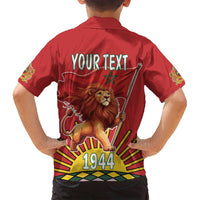Personalized Morocco Proclamation Day 1944 Family Matching Off Shoulder Short Dress and Hawaiian Shirt Barbary Lion With Flag - Wonder Print Shop