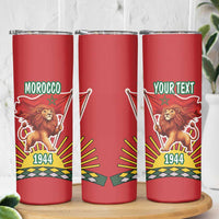 Personalized Morocco Proclamation Day 1944 Skinny Tumbler Barbary Lion With Flag - Wonder Print Shop