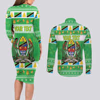 Personalized Tanzania Christmas Couples Matching Long Sleeve Bodycon Dress and Long Sleeve Button Shirt Uhuru na Umoja Heri ya Krismasi - Wonder Print Shop