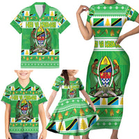 Personalized Tanzania Christmas Family Matching Short Sleeve Bodycon Dress and Hawaiian Shirt Uhuru na Umoja Heri ya Krismasi - Wonder Print Shop