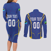 Custom Tanzania Football Couples Matching Long Sleeve Bodycon Dress and Long Sleeve Button Shirt Taifa Stars Sporty Style - Wonder Print Shop