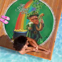 Happy Saint Patrick's Day Beach Blanket Cheerful Leprechaun Irish Harp